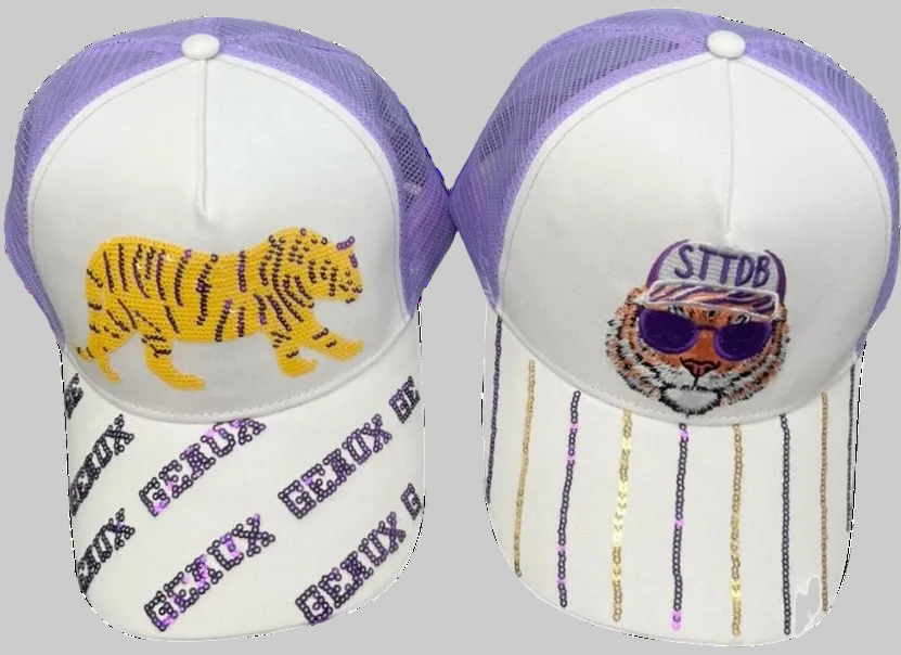 Tigers Louisiana STTDB Purple and Gold Sequin Trucker Hat