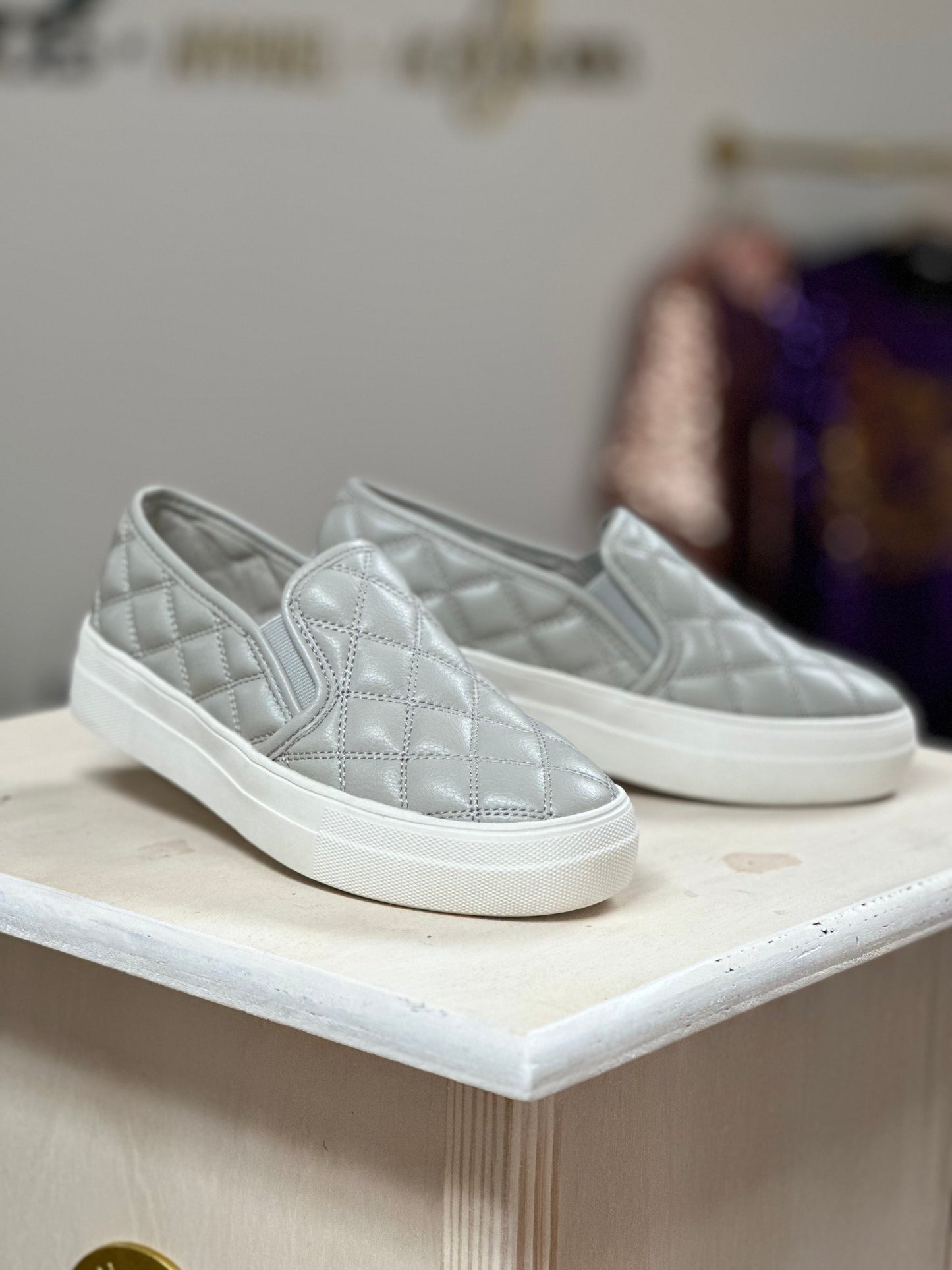 Pouch Quilted Slip Ons - Grey