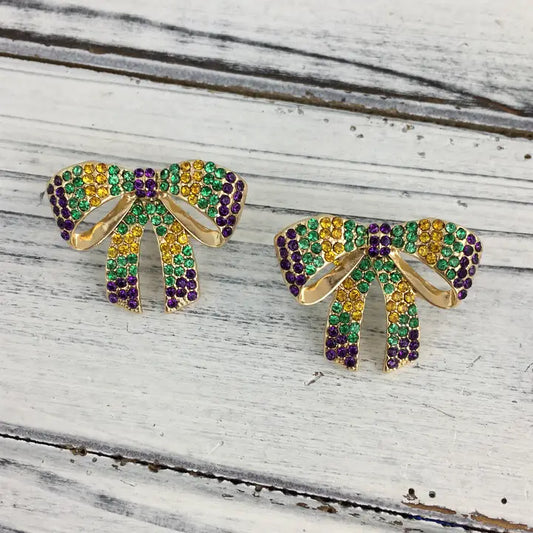 Tied in a Mardi Gras Bow Stud Earrings