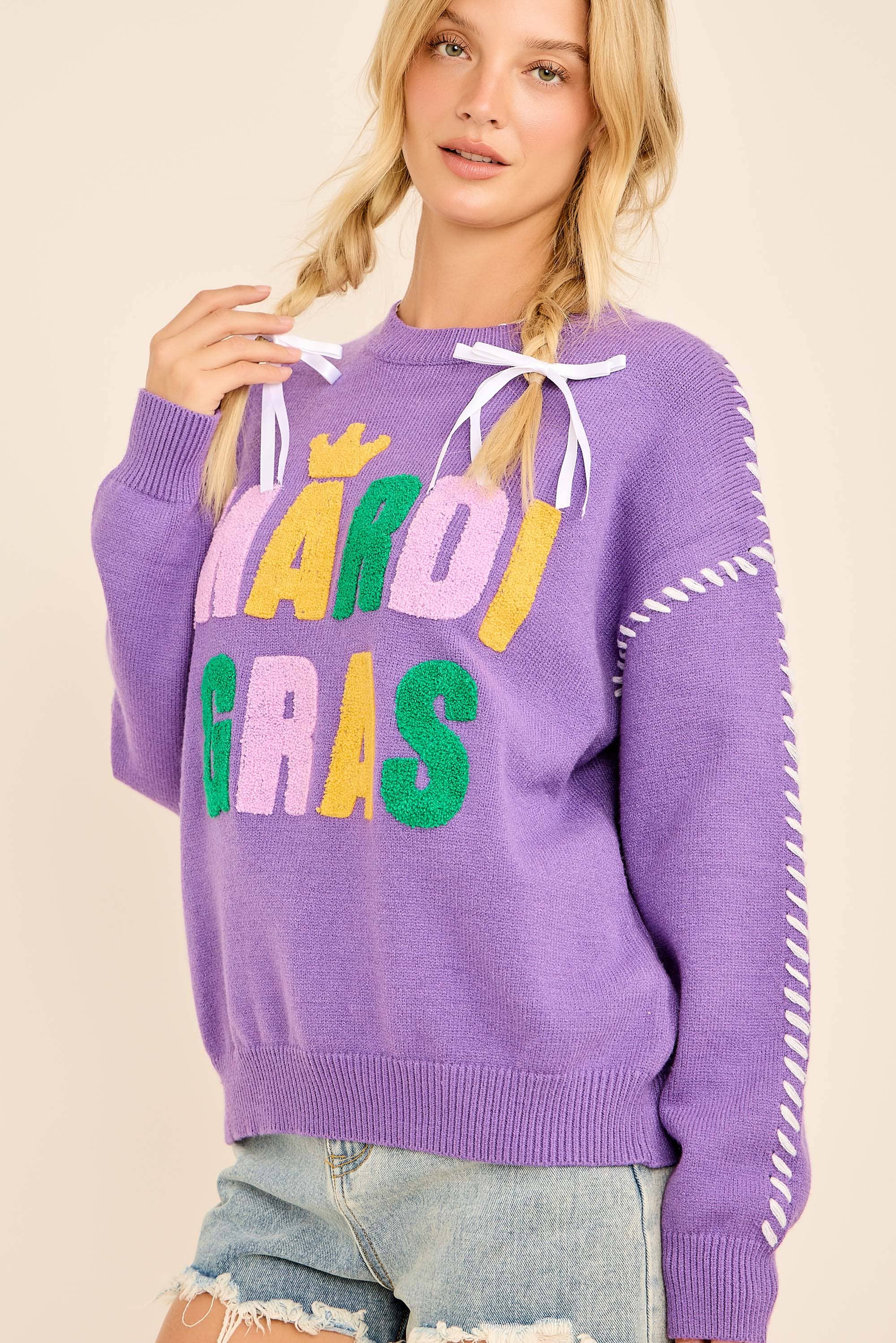 What time is it?- Mardi Gras  Sweater