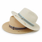 STRAW FEDORA HAT WITH CONTRAST RIBBON AND BRAIDED , MH 0280