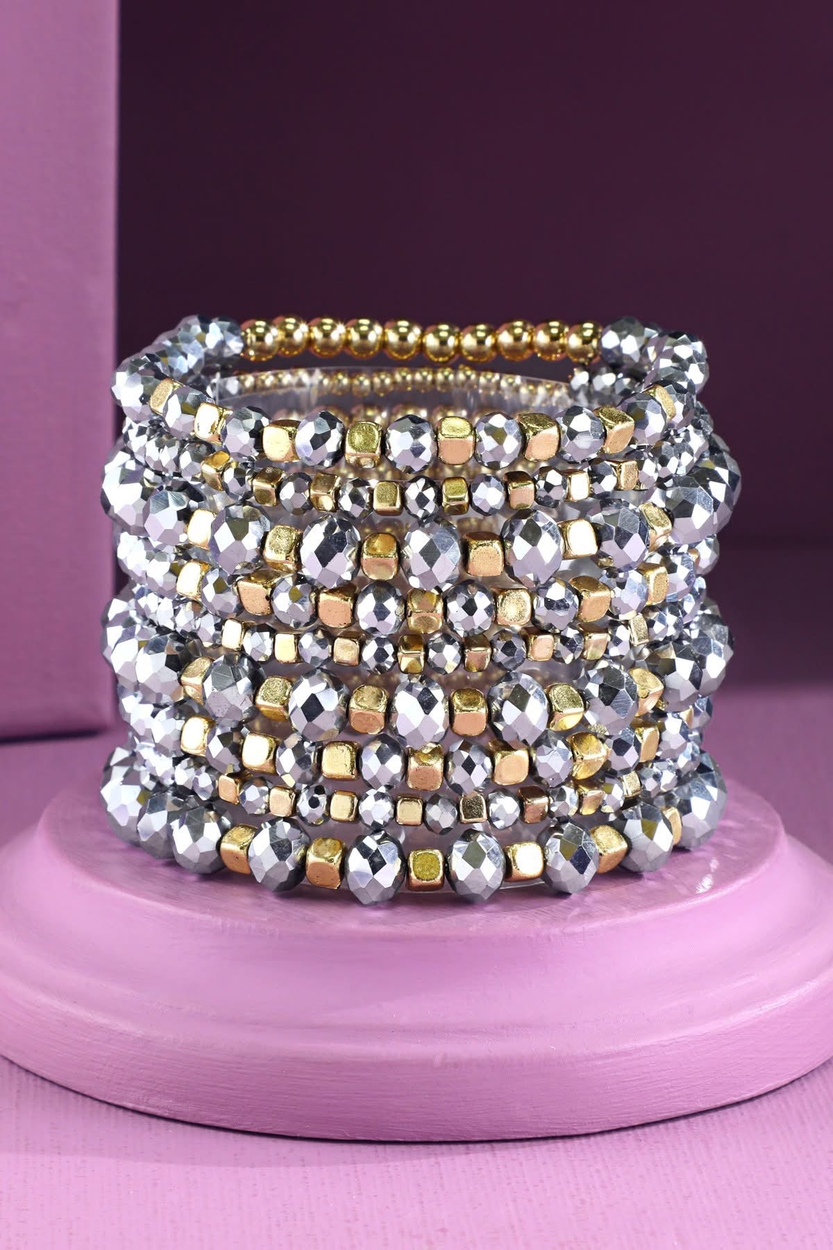 9 Piece Colorful Beaded Stretchy Bracelet Stack