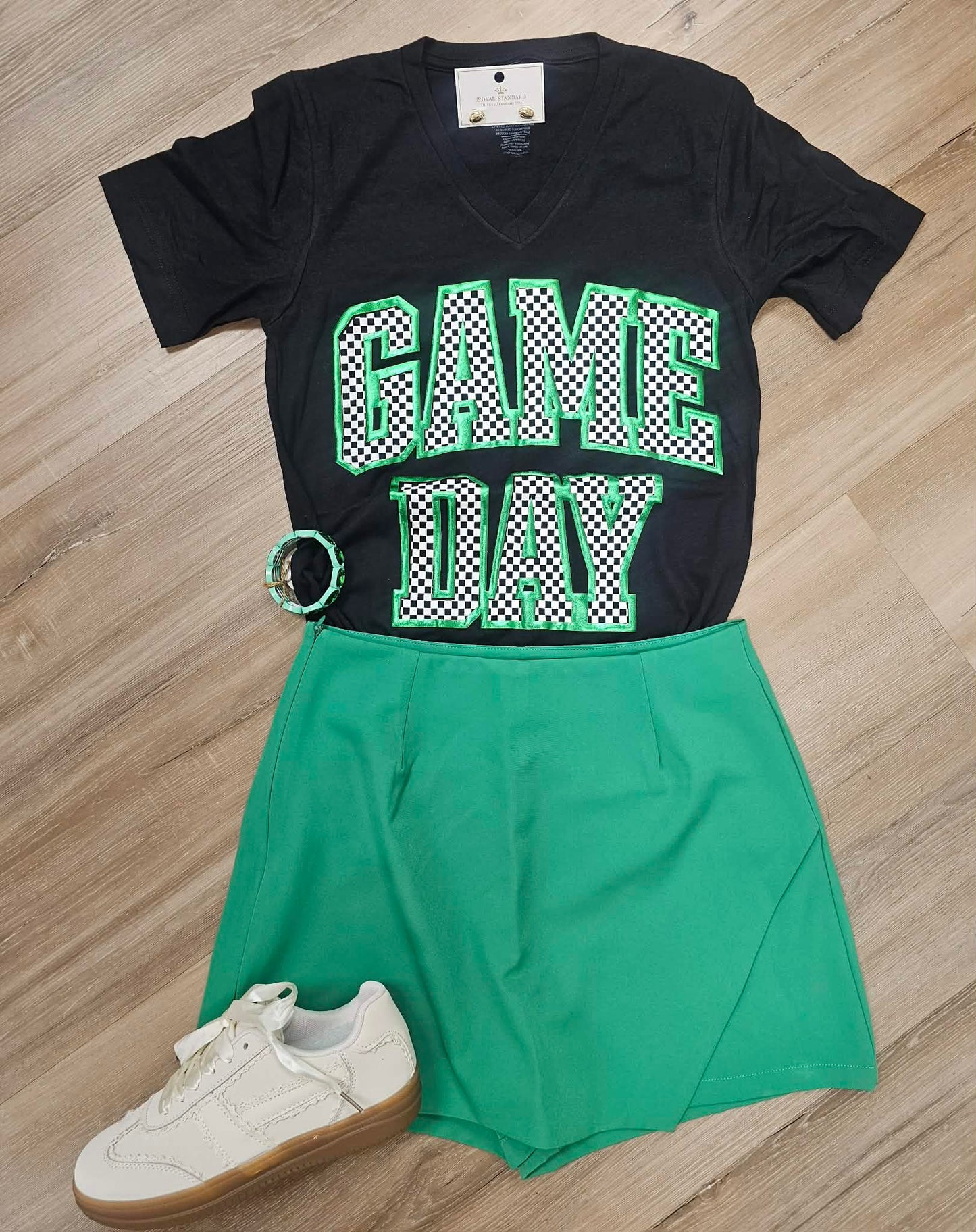 Checkered Game Day with Metallic Puff Tee