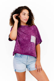 Faeve Burgundy Mineral Washed Sparkle Pocket Top