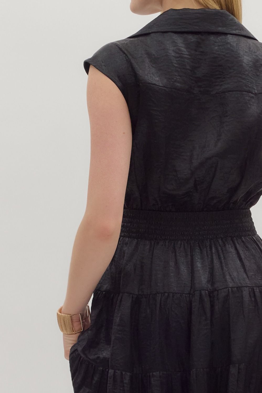 Own the Night- Black Sleeveless Tiered Dress