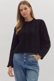 Quilted in Luxury- Long Sleeve Cable Knit Top