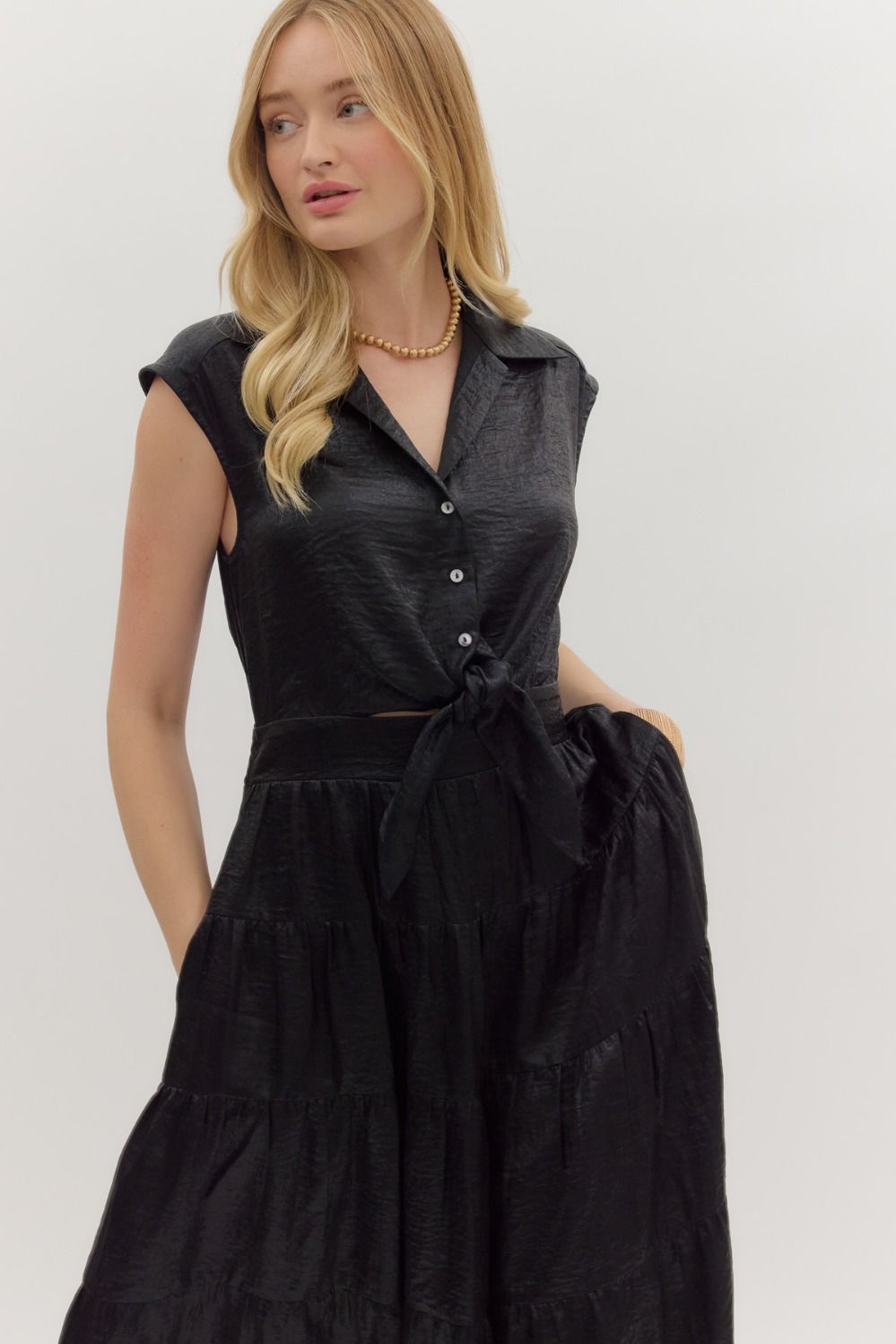 Own the Night- Black Sleeveless Tiered Dress