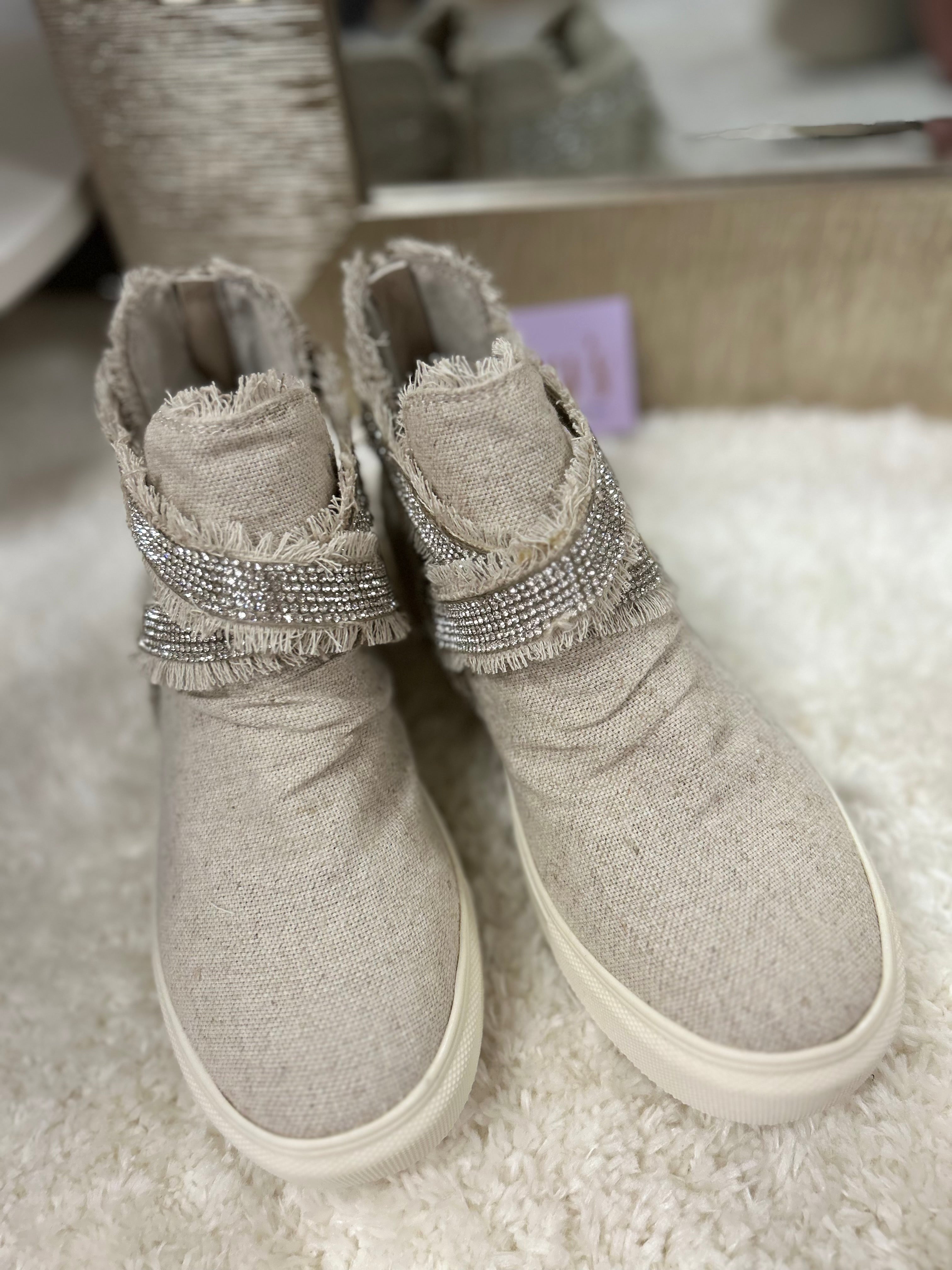 Very G Flora- Natural Distressed Rhinestone High Top- FINAL SALE