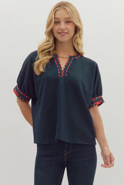 Trimmed In Plaid Top