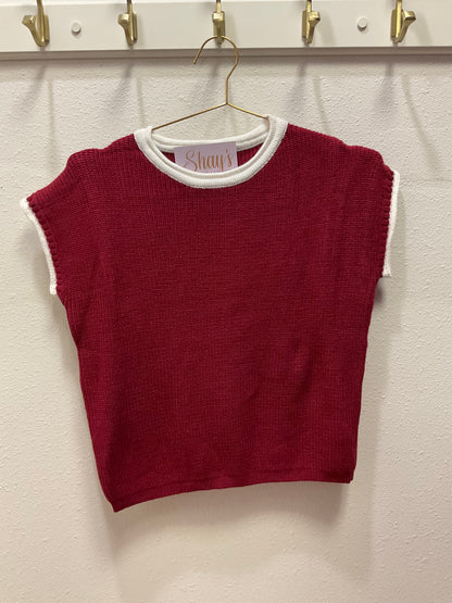 Rolled Contrast Sleeve Game Day Knit Top