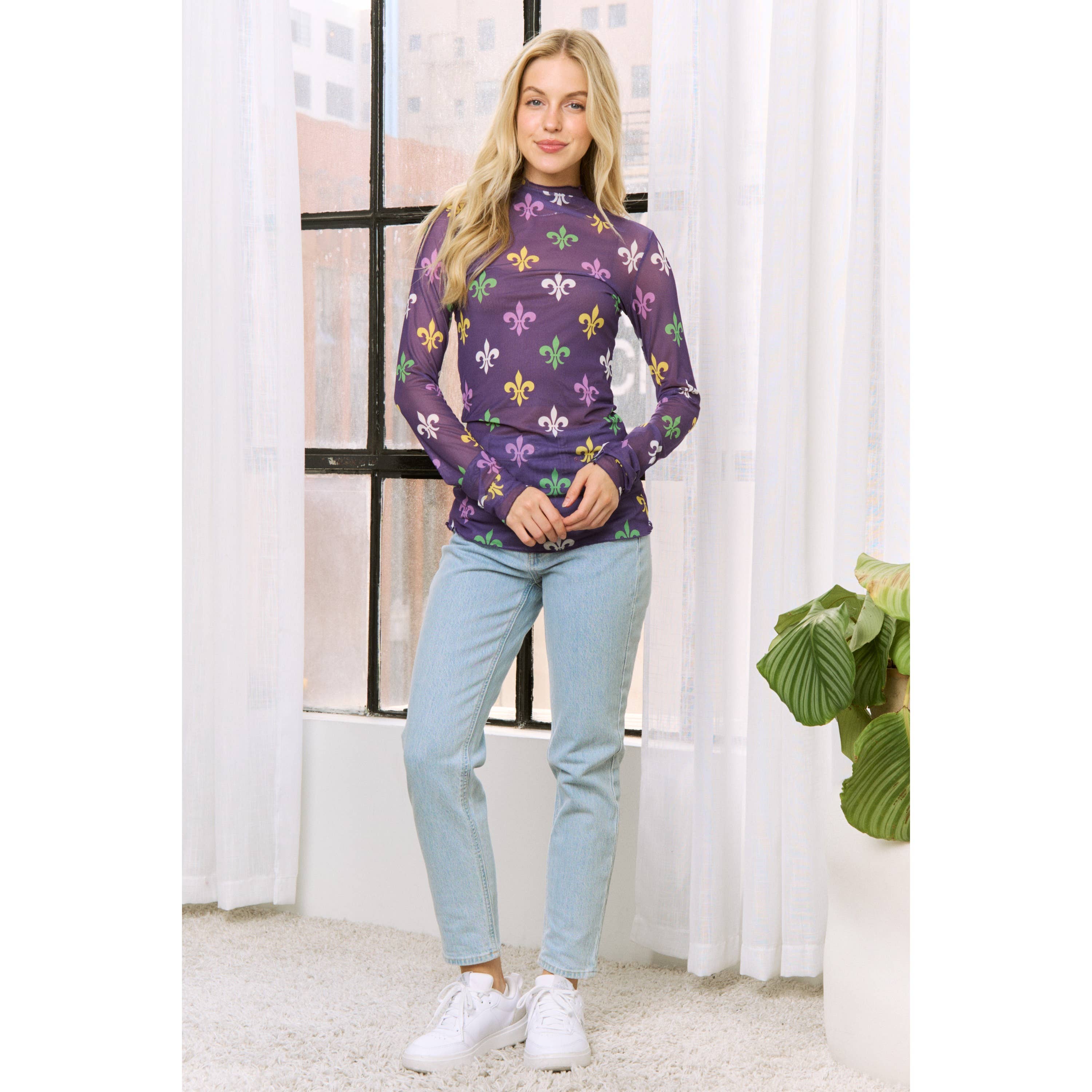 Mardi Gras Fleur De Lis Mesh Top