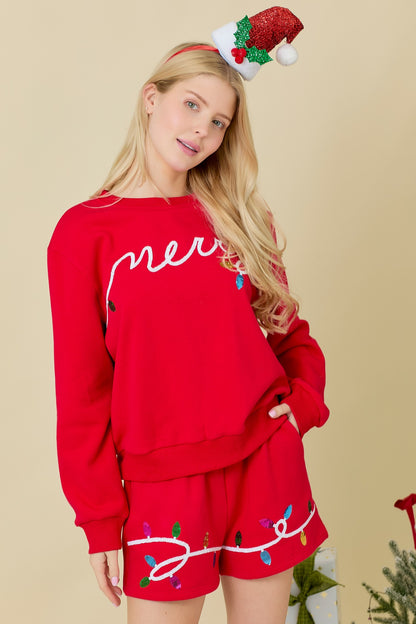 Merry Sequined Letter with Christmas Knit Top