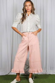 DOT- Collared Neck Short Puff Sleeve Swiss Dot Blouse