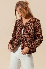 Elle- Quilted Leopard Bow Tie Front Jacket