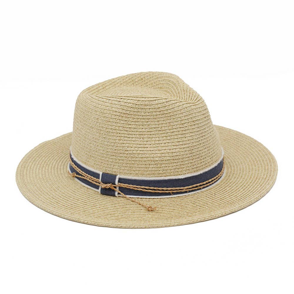 STRAW FEDORA HAT WITH CONTRAST RIBBON AND BRAIDED , MH 0280