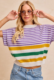 Mardi Gras Stripes Lightweight Sleeveless Knit Top