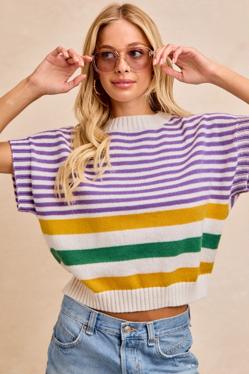 Mardi Gras Stripes Lightweight Sleeveless Knit Top