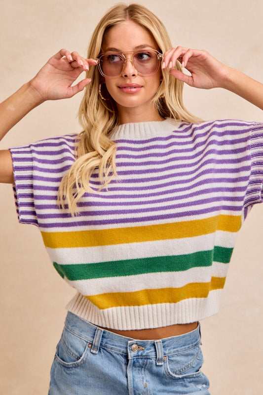 Mardi Gras Stripes Lightweight Sleeveless Knit Top