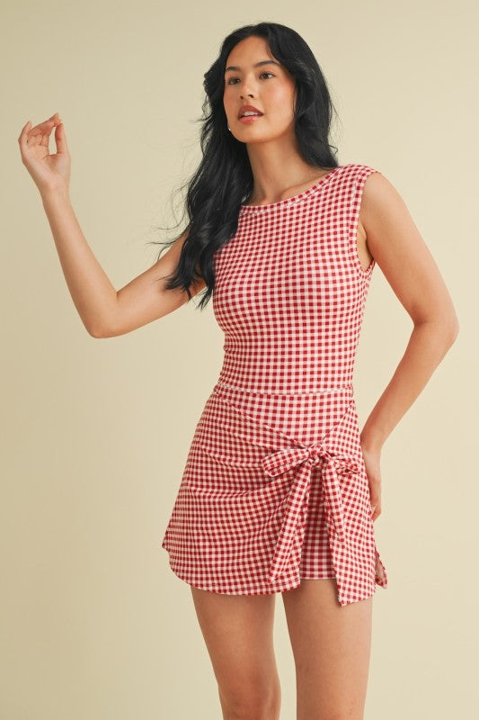 KIMBERLY- Tie Waist Romper Skort With Built in Shorts