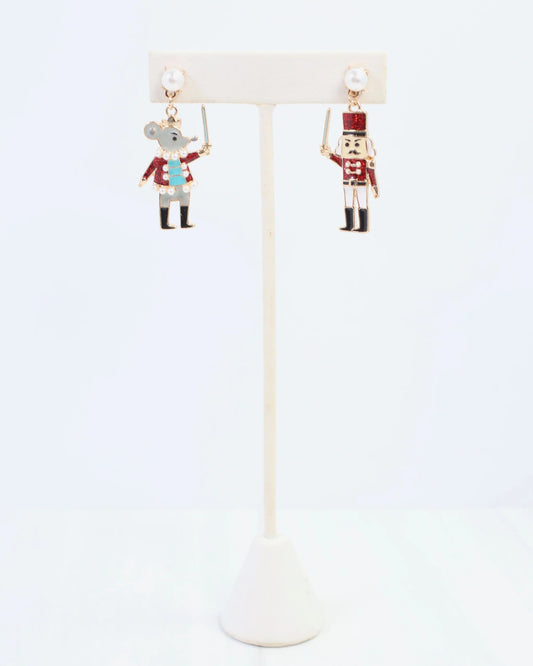 Mouse King and Nutcracker Earring Red