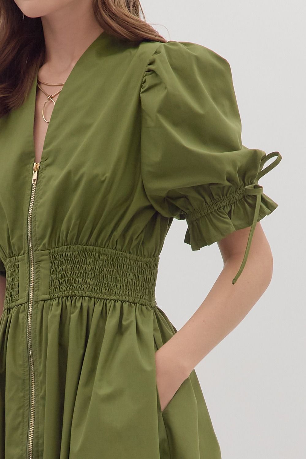 Fall Dreams- Olive V-Neck Dress Large Fall Dreams- Olive V-Neck Dress Large
