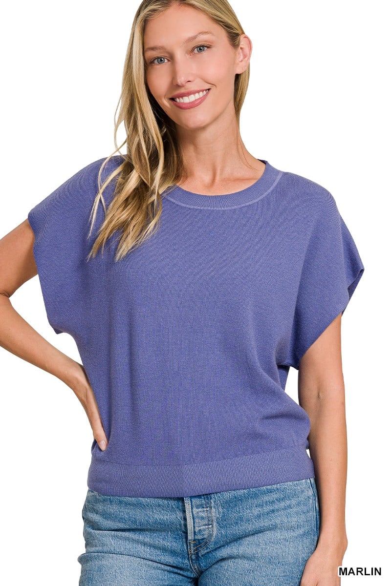 Round Neck Short Dolman Sleeve Top