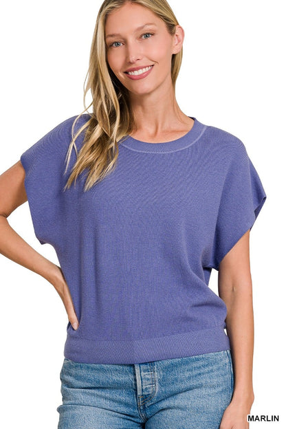 Round Neck Short Dolman Sleeve Top