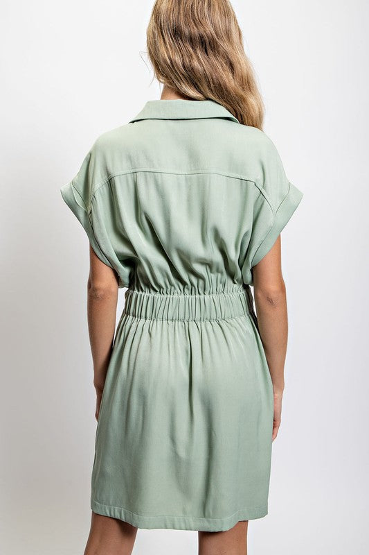 Shirt Dress with Waist Tie - SEAGREEN