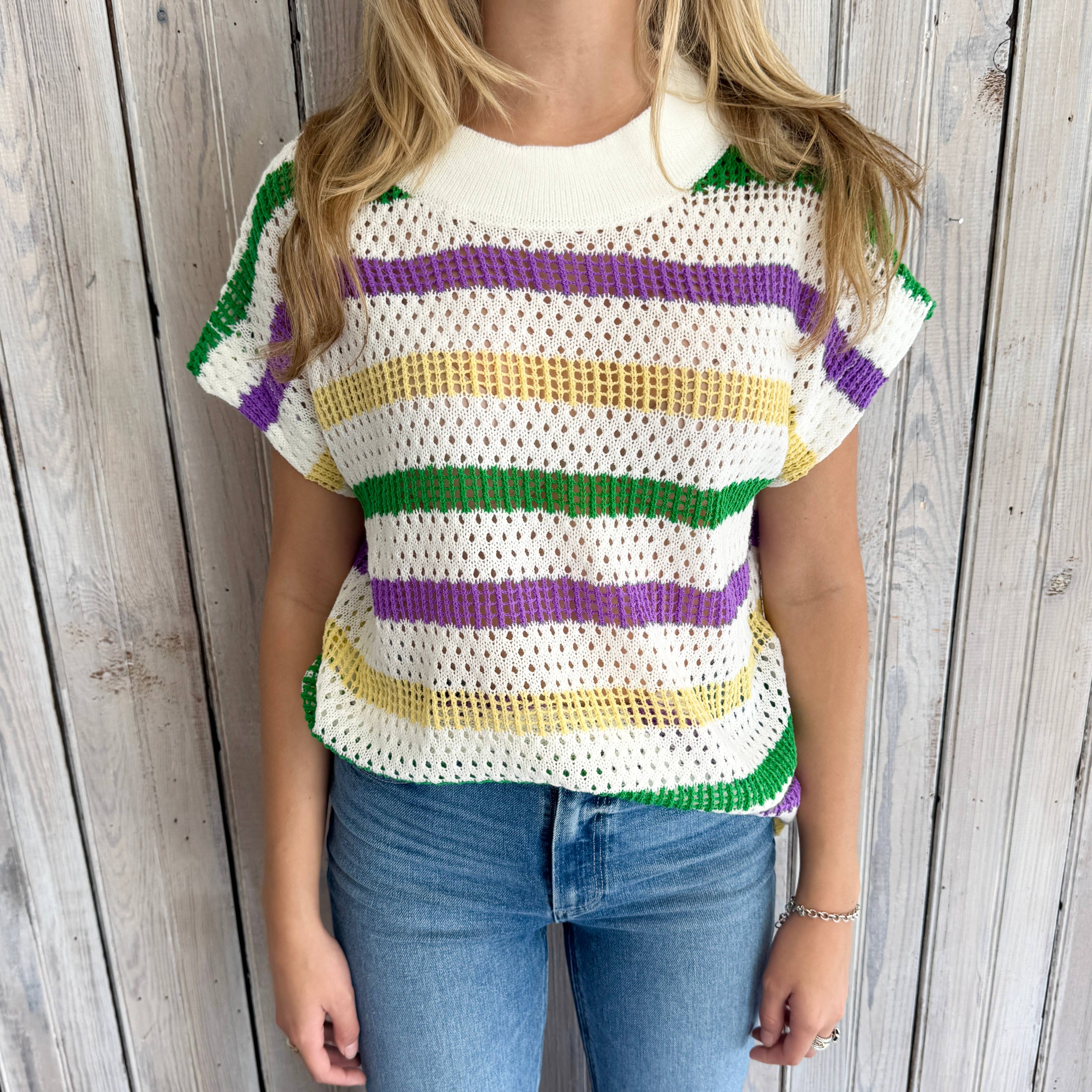 Ivory Mardi Stripe Loose Knit S/S
