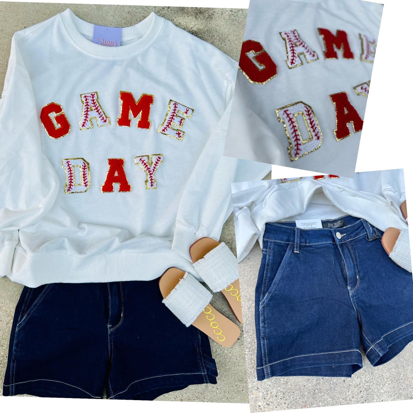 Baseball Chenille Gameday Patches Pullover - WHITE