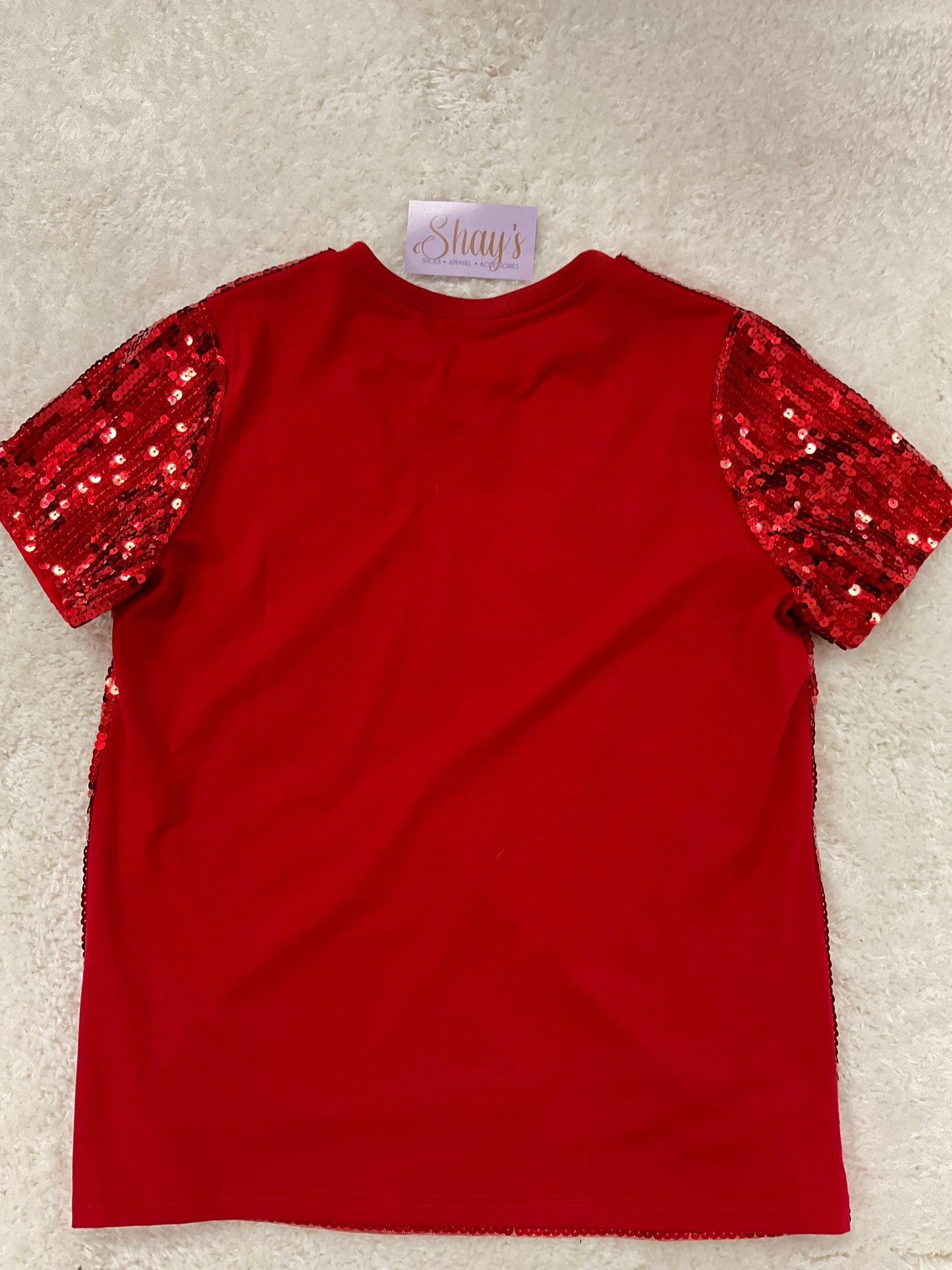 Sequin Gameday Shirt - RED/BLACK