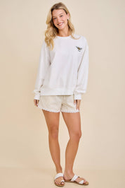 Striped Lace Trim Drawstring Shorts