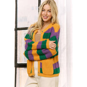 Krewe of Chaos- MARDI GRAS STRIPED CARDIGAN