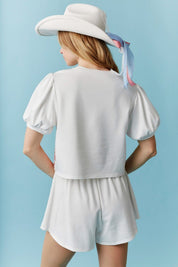 Gingham Bow Detail Puff Sleeve Top