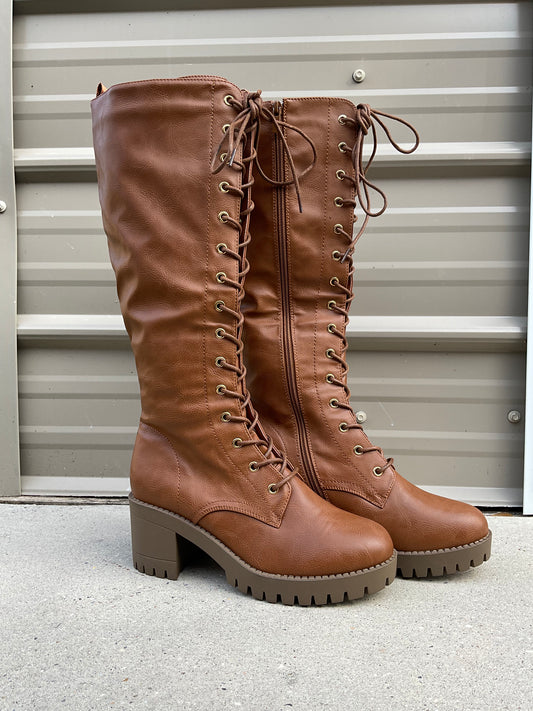 Jersey Knee High Lace Up Boot