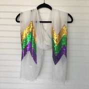 Mardi Gras Chevron Sequin Scarf- WHITE