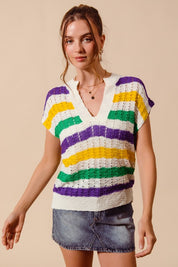 Mardi Gras Stripe Open Knit Lightweight Top
