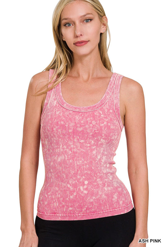 Reversible Ribbed Washed Tank Top - Ash Pink