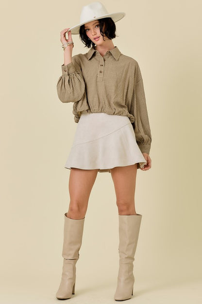 Asymmetrical Ruffle Suede Skort