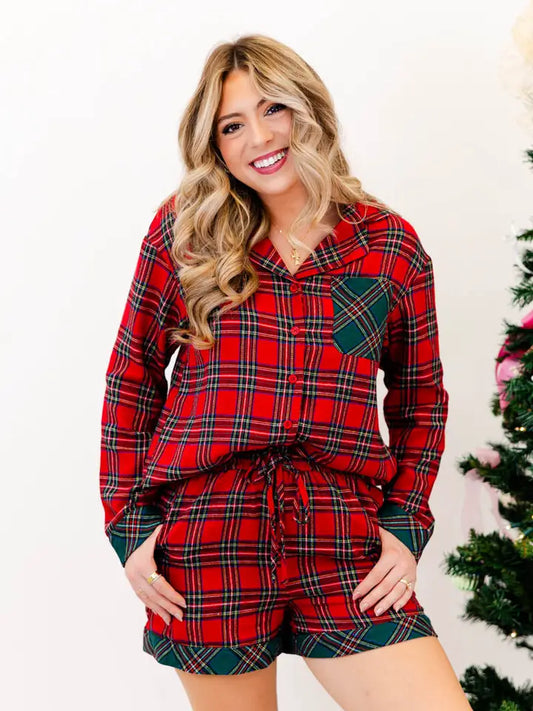 Christmas Eve Plaid Pajama Short Set