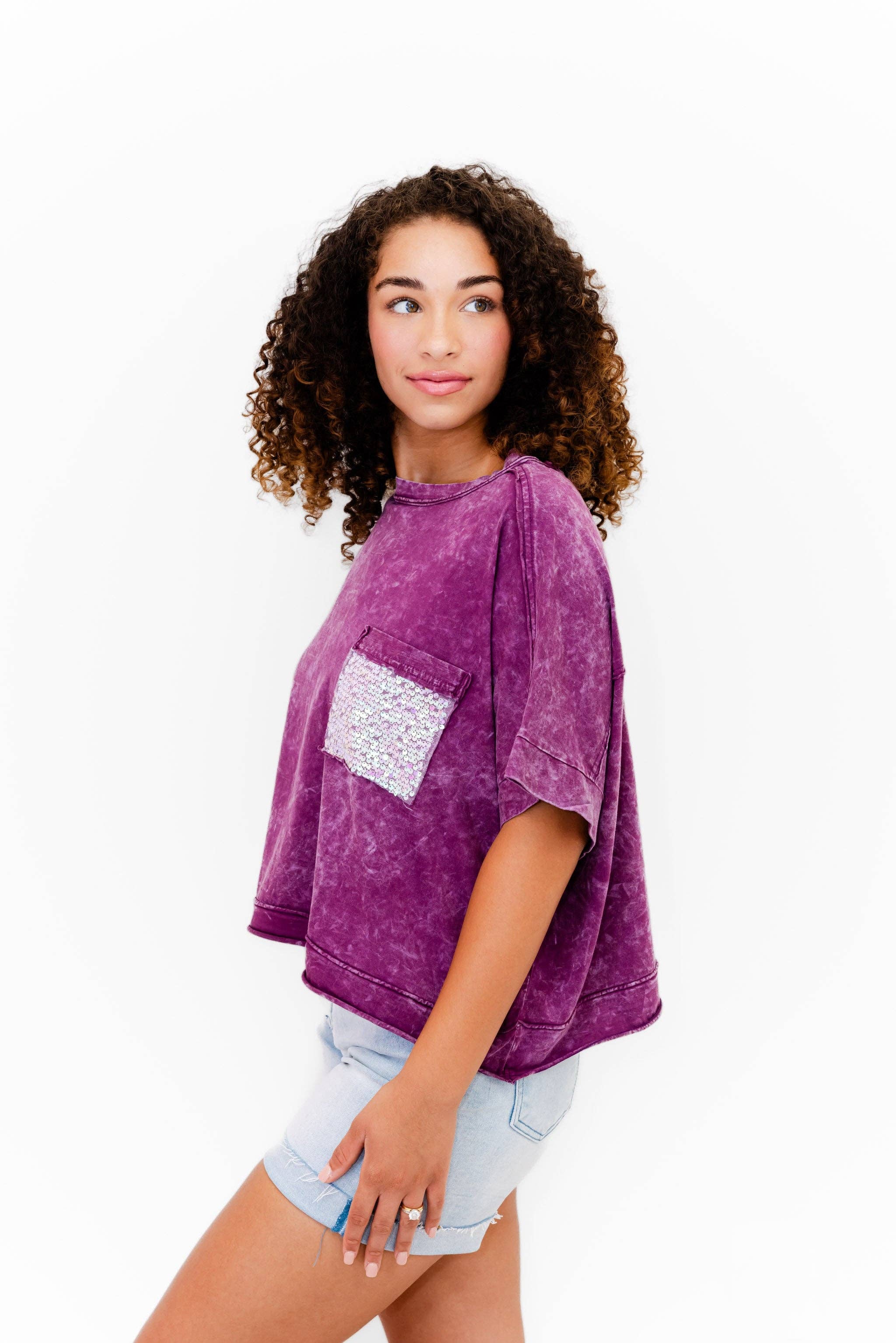 Faeve Burgundy Mineral Washed Sparkle Pocket Top