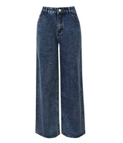 Shiny Rhinestone Wide-Leg Jeans