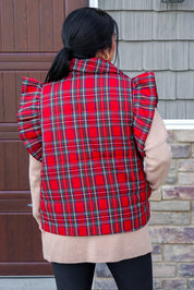 Plaid Perfection Christmas Ruffled Puffer Vest