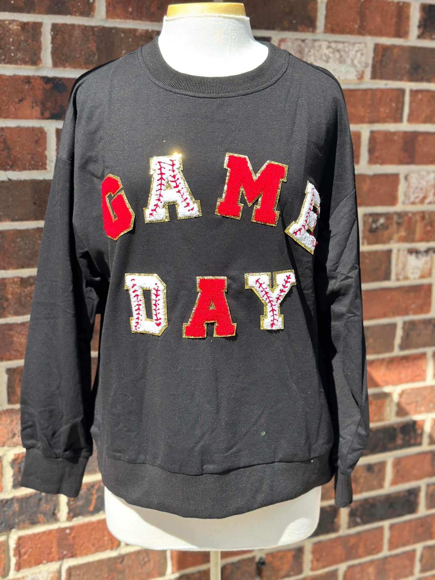 Baseball Chenille Gameday Patches Pullover - BLACK