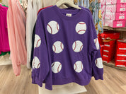 Sequin Baseball Patch French Terry Pullover - PURPLE