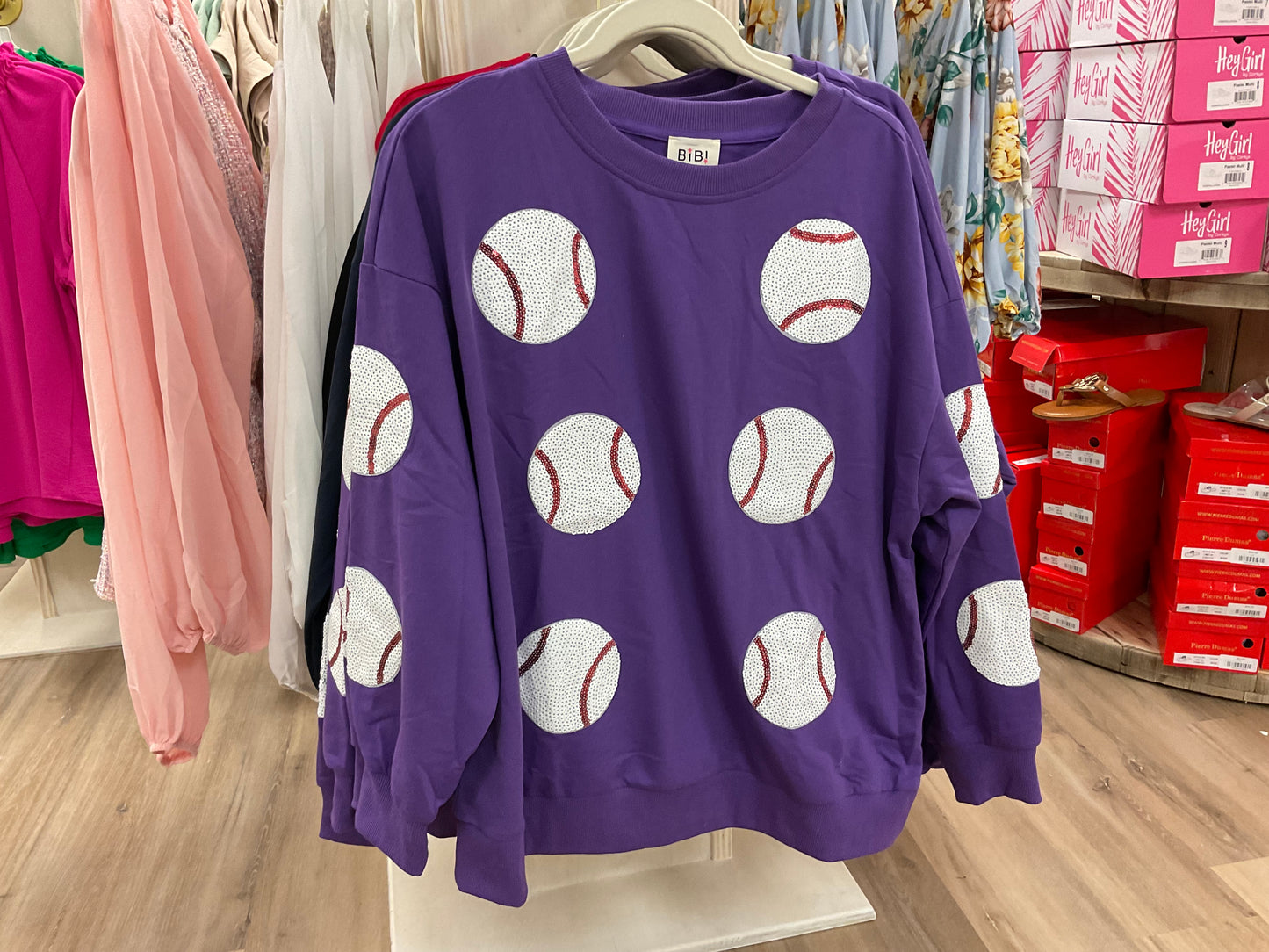 Sequin Baseball Patch French Terry Pullover - PURPLE