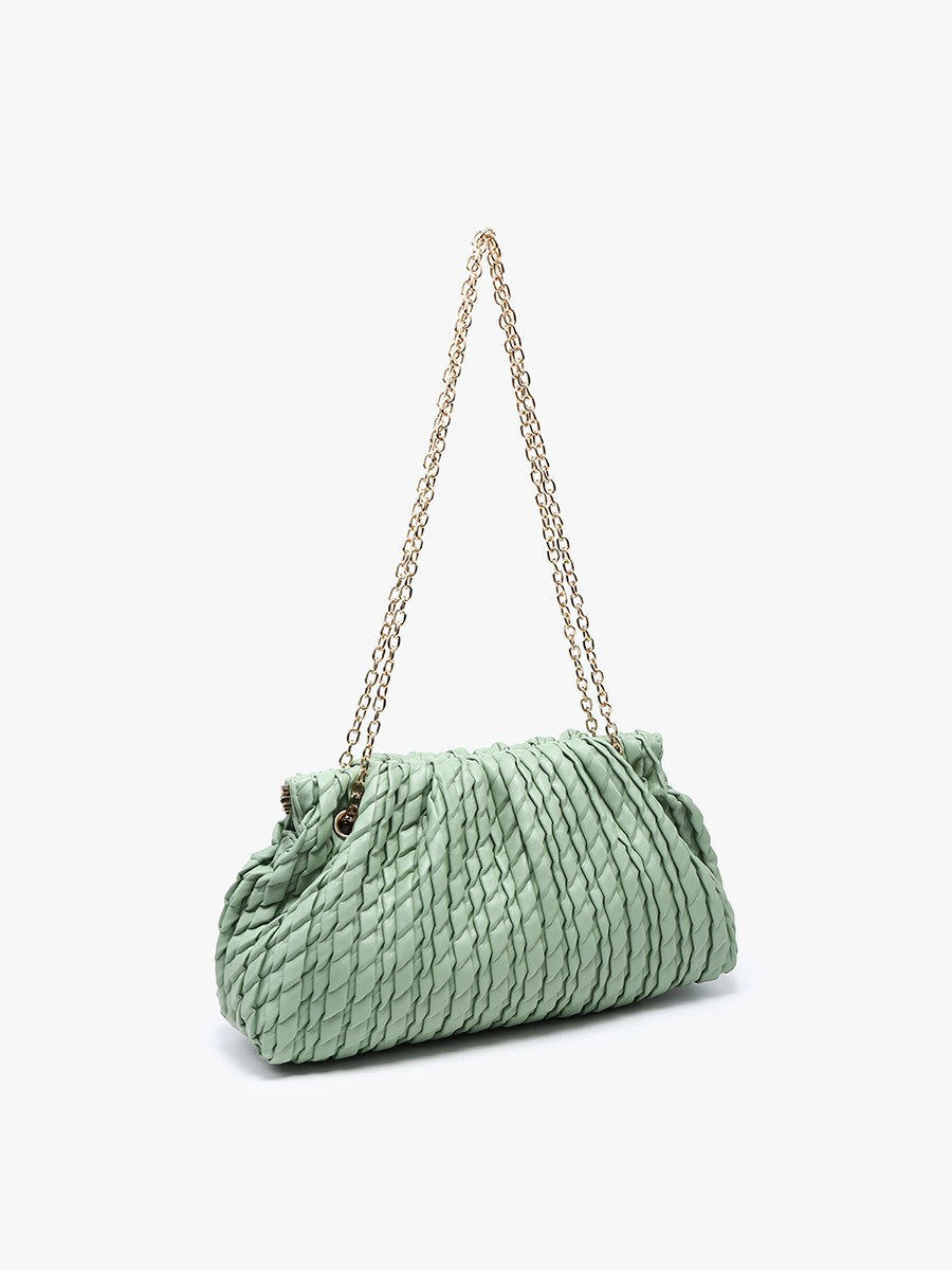 Ruched Woven Satchel with Chain - Sage