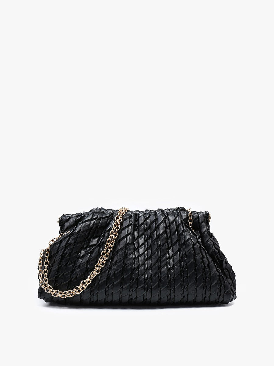 Ruched Woven Satchel with Chain - Black