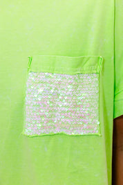 Faeve Lime Green Washed SPARKLE Pocket Top