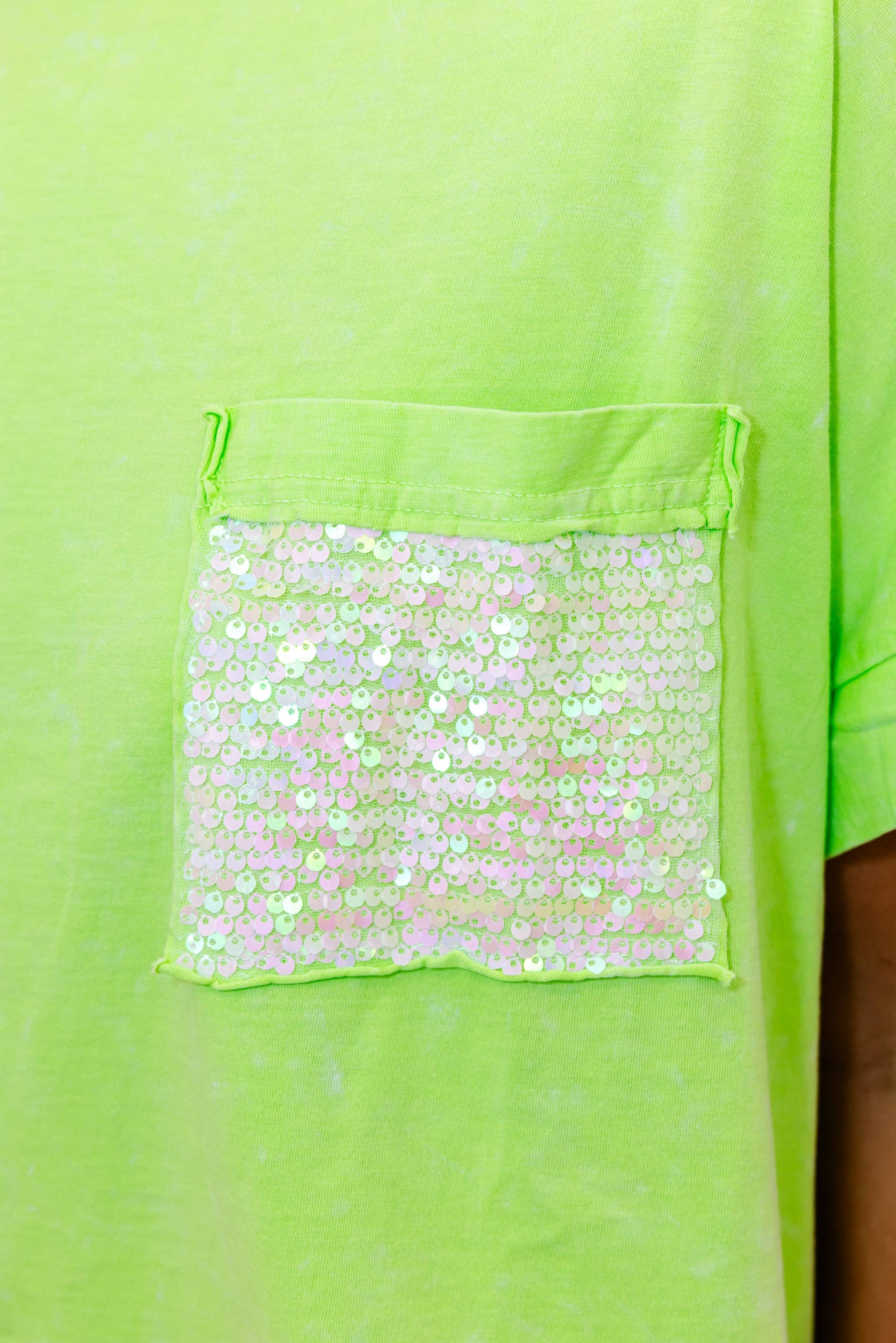 Faeve Lime Green Washed SPARKLE Pocket Top